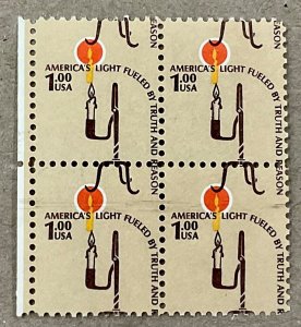 1610 $1 Rush Lamp & Candle, Americana Issue COLOR SHIFT ERROR Block of 4 1979