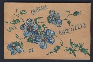 POSTAL HISTORY - Handmade STAMP ART montage blue flowers POSTCARD