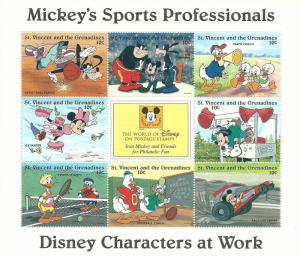St Vincent and Grenadines: Disney Characters at Work: 6x Mini Sheets: 1996: MNH