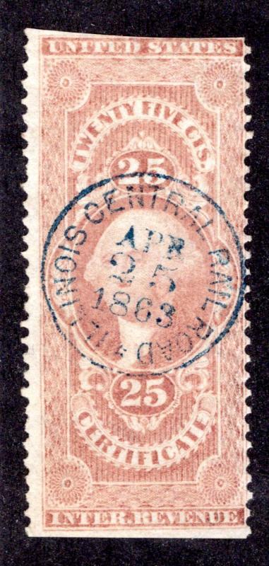 R44b - Certificate - Illinois Central Railroad - part perf - 25c Red - Used