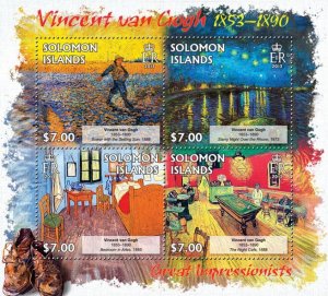 SOLOMON IS.- 2013 - Vincent van Gogh - Perf 4v Sheet - Mint Never Hinged