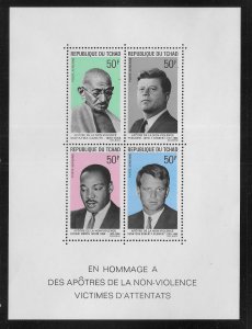 CHAD SC#C55a Mahatma Gandhi of India, King, Kennedy Non-Violence M/S (1969) MNH