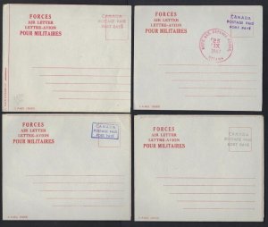 CANADA 1967 4 POSTAGE PAID MILITARY FORCES AIR LTR 4 DIFF COLOR IMPRESS 1 W/SEAL