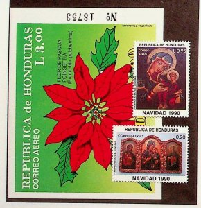 HONDURAS Sc C802-4 NH SET+SOUVENIR SHEET OF 1990 - CHRISTMAS