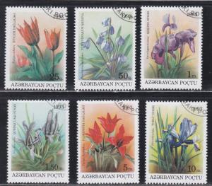 Azerbaijan # 379-384, Flowers, Used, 1/2 Cat