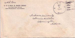 United States Ships Soldier's Free Mail 1945 U.S. Navy U.S.S. Paul G. Baker T...