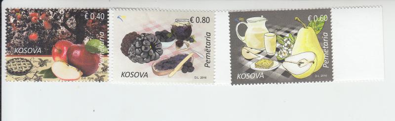 2016 Kosovo Gastronomy Fruits (3) (Scott 315-17) MNH