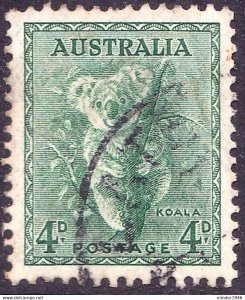 AUSTRALIA 1938 KGVI 4d Green Perf 13.5 x 14 SG170 FU