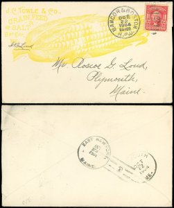 1904 Bangor, RPO CDS, J C TOWLE & CO, Illustrated Big EAR OF CORN Advert Cover!