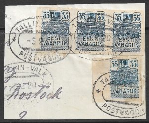 ESTONIA 1920 TALLINN-VALK POSTVAGEN TPO Railway Cxls on Piece Sc 32 x4