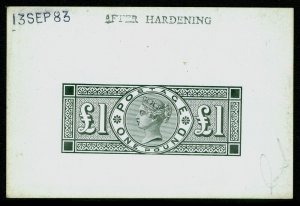 QV £1 DIE PROOF on WHITE GLAZED CARD, M MINT. Cat £4250. 13th SEP 83 