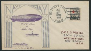 Navy Day Cover, U.S.S. Macon at Moffett Field, California, Oct. 27, 1934