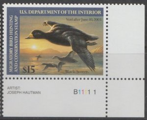 U.S. Scott #RW69 Duck Stamp - Mint NH Plate Number Single