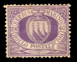 San Marino #17 Cat$925, 1877 40c violet, unused (regummed), slight toning