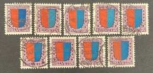 Switzerland 1920 #b17, Wholesale lot of 9, Used, CV $103.50