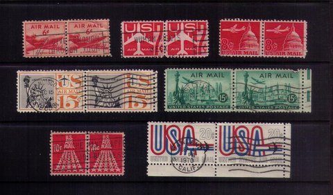 US Sc C35,C39,C55,C58,C64,C72,C75 Used Airmail (7 Pairs Total)Vert. Pairs F-VF