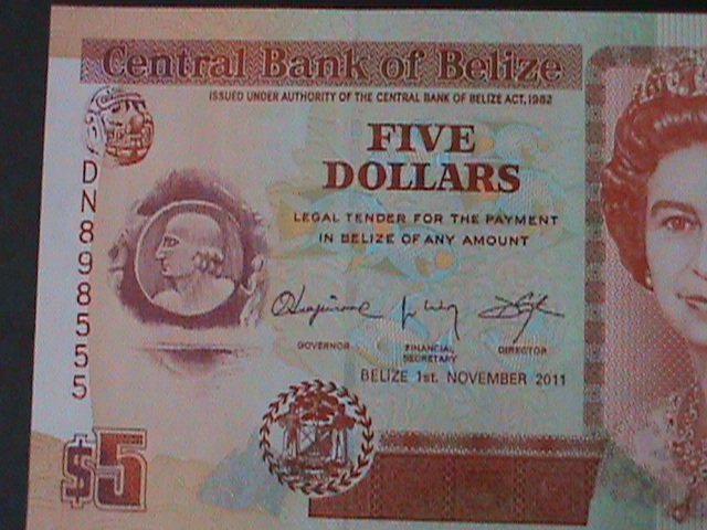 BELIZE-2011-CENTRAL BANK $5 DOLLAR.UNCIRULATED NOTE-VF WE SHIP TO WORLDWIDE