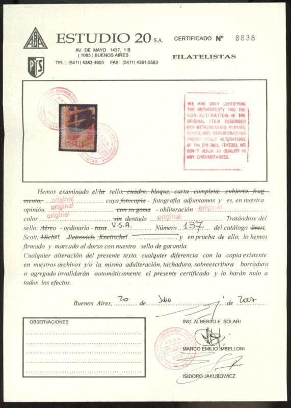 U.S. #137 USED WITH CERT