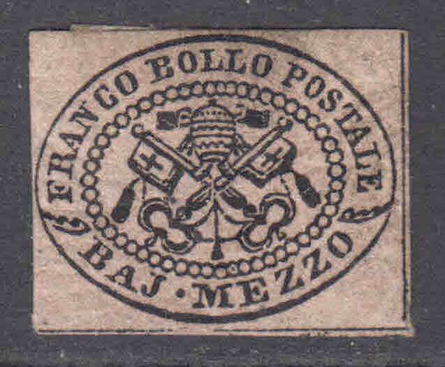 ITALY ROMAN STATES 1b GRAY LILAC OG H M/M $800 SCV SCARCE