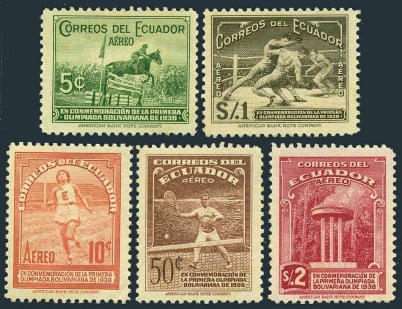 Ecuador C65-C69,hinged.Mi 413-417. Air Post 1939.Bolivarian Games 1938.Horseman,