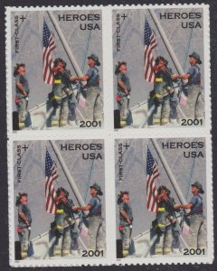 US B2 Heroes of 2001 First Class Semipostal block (4 stamps) MNH 2002