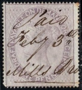 1860's Great Britain Revenue Queen Victoria 1 Penny Payable Demand Recei...