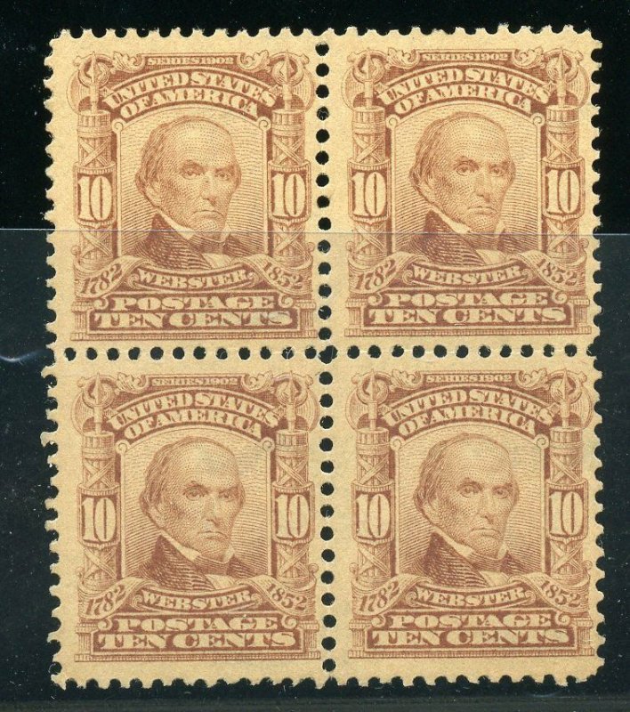 UNITED STATES  SCOTT#307  DANIEL WEBSTER  10c BLOCK  F/VF MINT NEVER HINGED