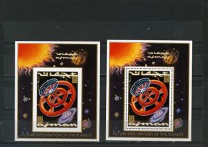 AJMAN 1971 SPACE RESEARCH 2 S/S PERF. & IMPERF. MNH