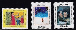 Iceland Christmas Seals for 1980, 1981 & 1982, Mint NH