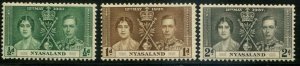 Nyasaland SC# 51-3 KGVI Coronation set MH