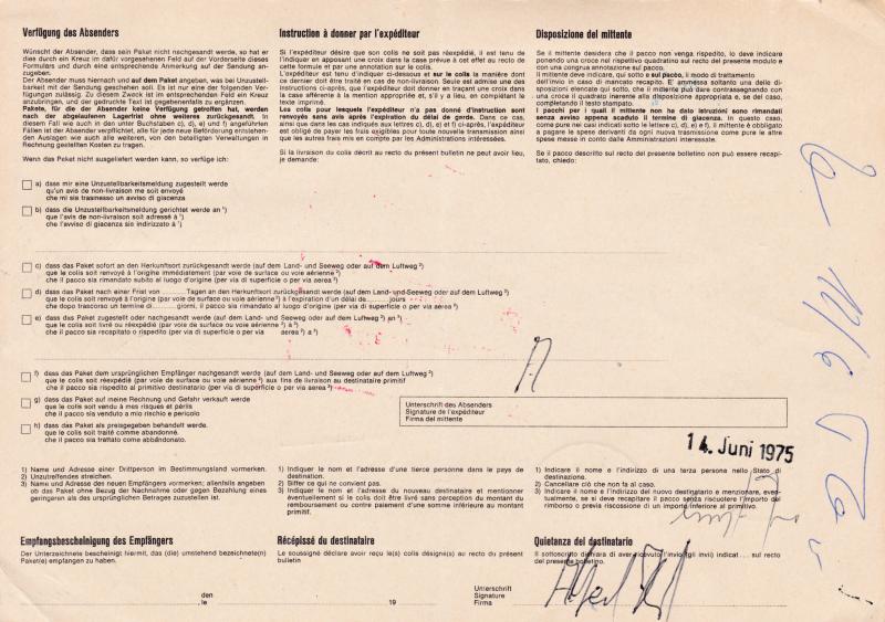 Liechtenstein 1975 5fr. Arms & Municipalities used on Customs Document in Schaan