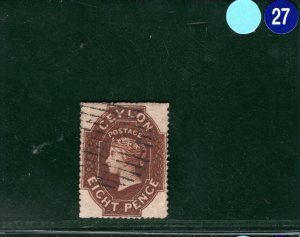 CEYLON QV PENCE ISSUE Classic Stamp SG.32 8d Brown (1861-4) Used Cat £650+ SBB27