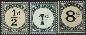 TRINIDAD 1885 POSTAGE DUE ½D 1D AND 8D WMK CROWN CA