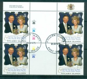 Pitcairn Is 2005 Royal Wedding, Charles & Camilla Gutter Blk 4 FDI CTO lot80642