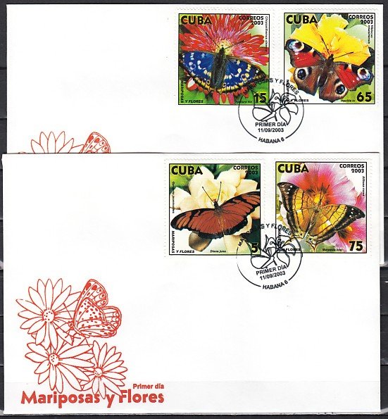 Cuba, Scott cat. 4333-4336. Butterflies & Flowers issue. First day covers. ^