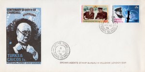 Turks and Caicos Islands 1974 Sc#297/298 TRIBUTE TO SIR WINSTON CHURCHILL FDC