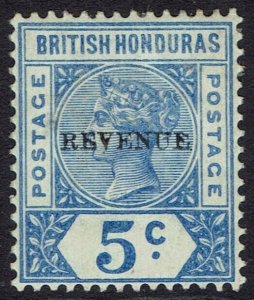 BRITISH HONDURAS 1899 REVENUE OVERPRINTED QV TABLET 5C 11MM LONG