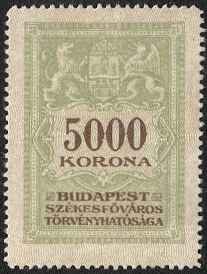 HUNGARY 1923 Budapest Municipal Revenue, Bft #71 Unused NH, 5000kr, H