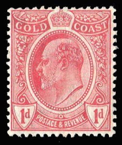 Gold Coast #66 Cat$9.50, 1908 1p carmine, hinged