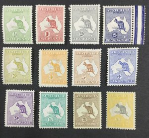 MOMEN: AUSTRALIA SG #1-13 1913 KANGAROOS MINT OG H £1,380 LOT #62204