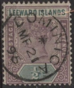 Leeward Islands Sc. #1 (used, Dominica postmark) ½p Victoria, lilac & grn (1890)