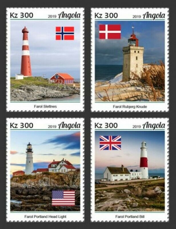 Angola - 2019 Lighthouses & Country Flags - Set of 4 Stamps - ANG190106a