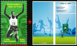 3345 BRAZIL 2016 TRIBUTE JOAO DO PULO, OLYMPIC GOLD TRIPLE JUMP MNH+BROCHURE