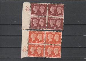 Great Britain  Scott#  252-257  MH Plate Blocks  (1940 Victoria and George VI)