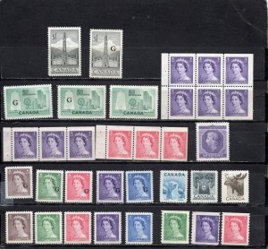 CANADA 1953 COMPLETE YEAR SET OF 22 STAMPS & 3 BOOKLET PANES MNH