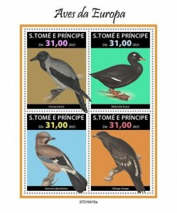 Sao Tome & Principe 2021 MNH European Birds on Stamps Ducks Crows Jays 4v M/S