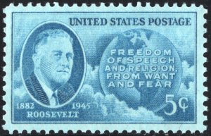 SC#933 5¢ Franklin D. Roosevelt Issue: Map Single (1946) MNH