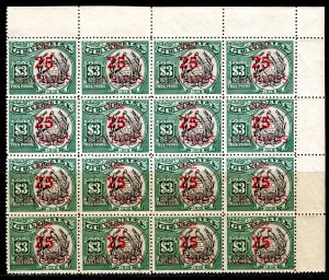 Guatemala 1922 Sc#188 QUETZAL BIRD $3 surcharged 25c Corner Block of 16 MNH