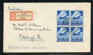 GERMANY DEUTSCHES REICH SCOTT #469 BLOCK REG-FIRST DAY COVER TO PITTSBURGH PA