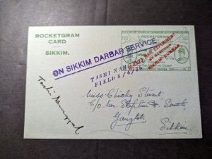 1935 India Rocket Mail Rocketgram Postcard Cover Darbar to Gangtok Sikkim